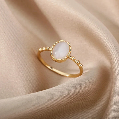 Fashion White Opal Rings For Women Gold Color Stainless Steel Opal Ring Wedding Engagement Aesthetic Jewelry Gift 2024 ﻿
