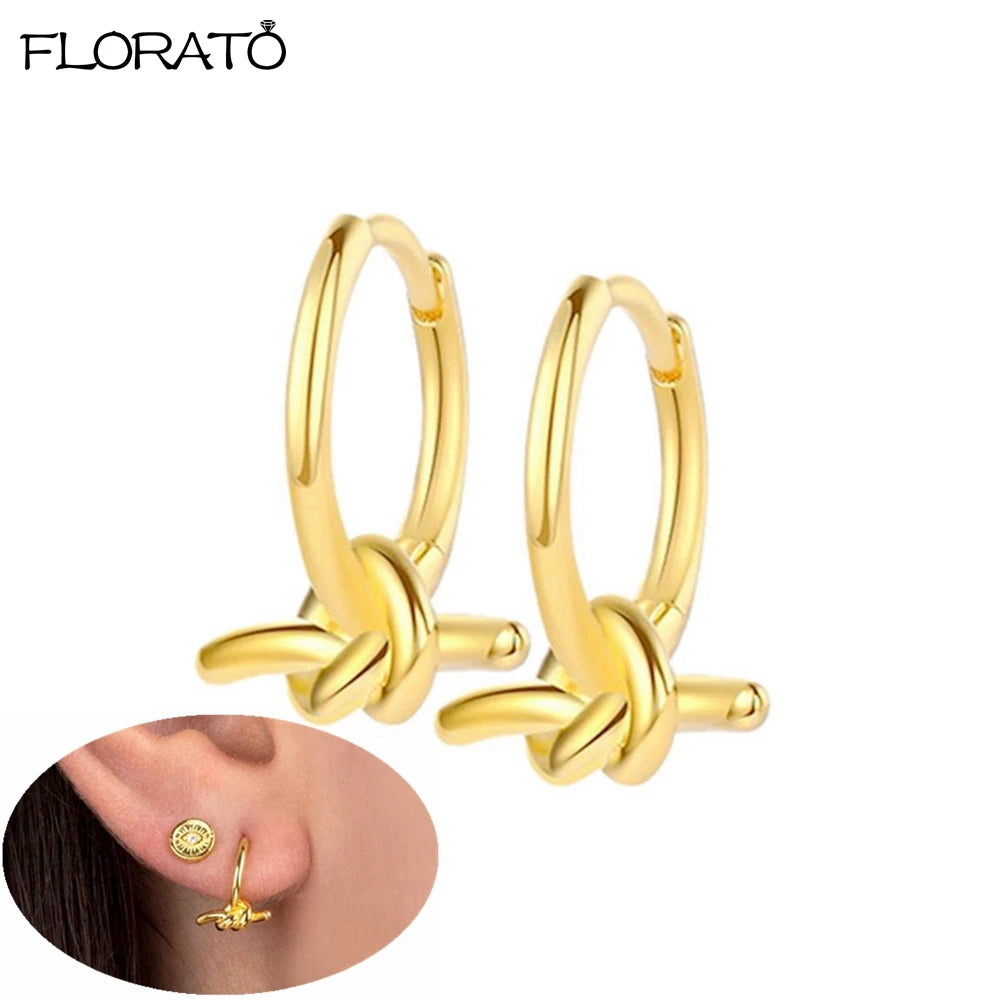 2025 New Gold Color Smooth Small Circle Earrings for Women 925 Sterling Silver Needle Trend Pendant Earrings Party Jewelry Gift