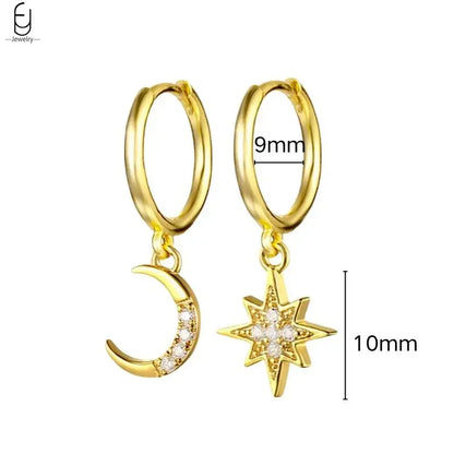 925 Stelings Silver Ear Needle Small Square Drop Earrings For Women Crystal Octagonal Star Sun Hoop Earrings Fashion Jewelry