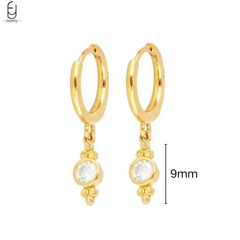 925 Stelings Silver Ear Needle Small Square Drop Earrings For Women Crystal Octagonal Star Sun Hoop Earrings Fashion Jewelry