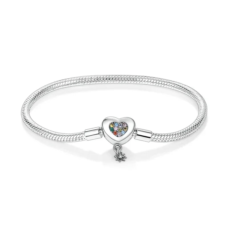 Classic 925 silver Snake Chains Charm Heart Bracelet Original 17-20CM Zircon Bracelets Fit DIY  Women Birthday Jewelry Gifts