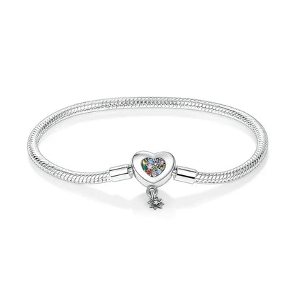 Classic 925 silver Snake Chains Charm Heart Bracelet Original 17-20CM Zircon Bracelets Fit DIY  Women Birthday Jewelry Gifts