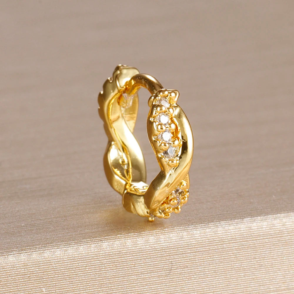 1PC 18K Gold Plated Stainless Steel Round Circle Earrings for Women Teens Cubic Zircon Star Leaf Hoop Earrings Piercing Jewelry