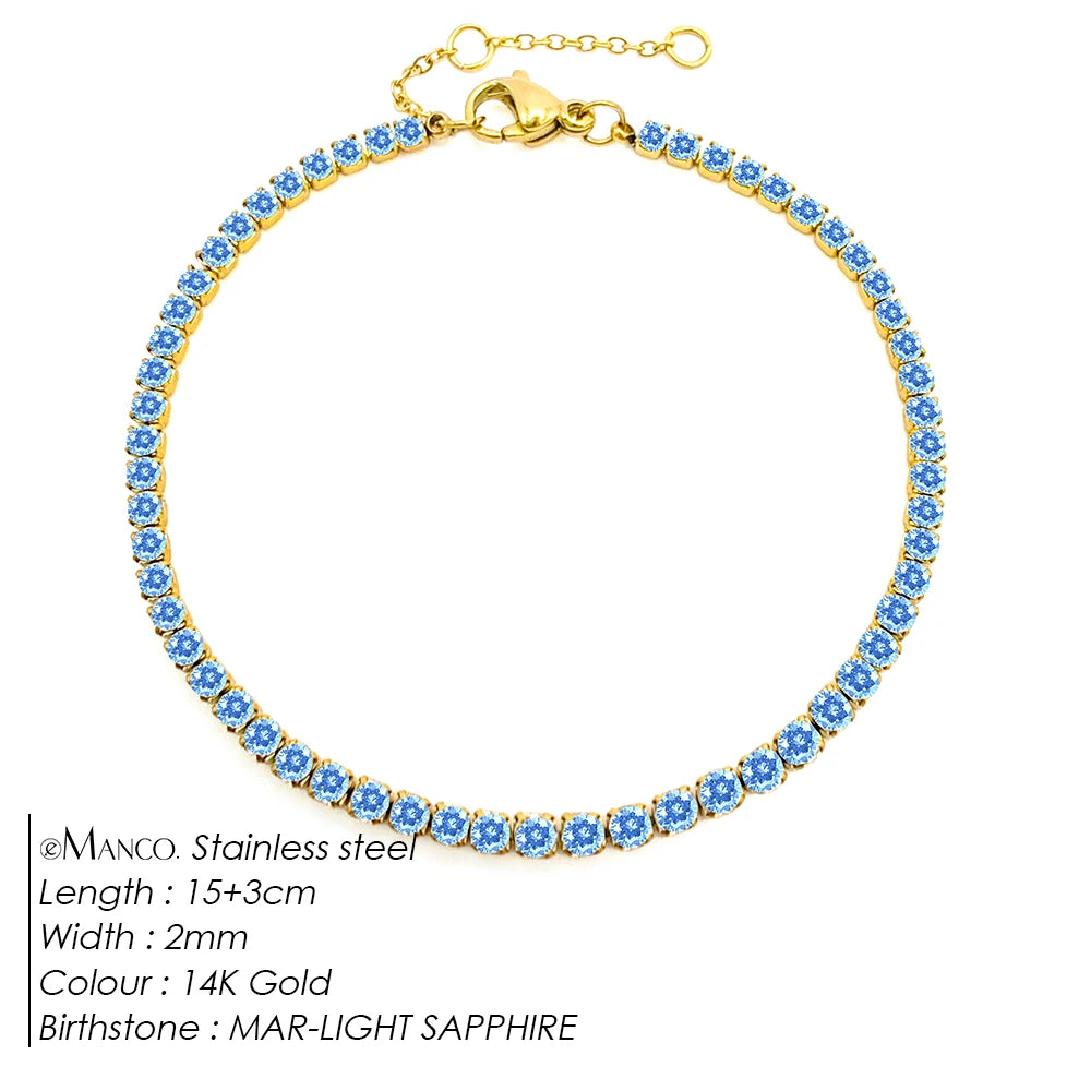 eManco Stainless Steel Gold Plated Sparkling Bracelet High Quality White Zirconia Single Row Simple Accessory For Girls