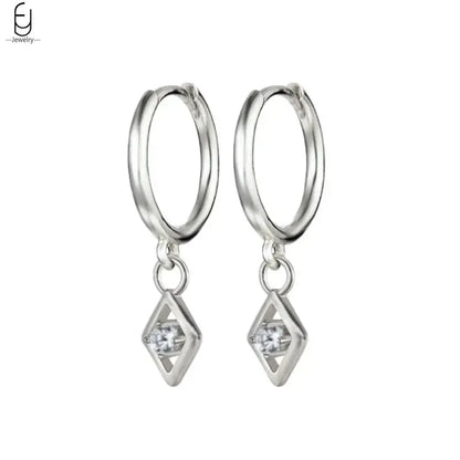 925 Stelings Silver Ear Needle Small Square Drop Earrings For Women Crystal Octagonal Star Sun Hoop Earrings Fashion Jewelry