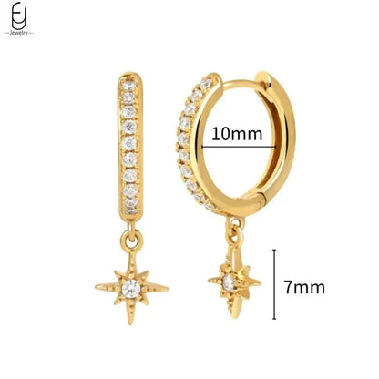 925 Stelings Silver Ear Needle Small Square Drop Earrings For Women Crystal Octagonal Star Sun Hoop Earrings Fashion Jewelry