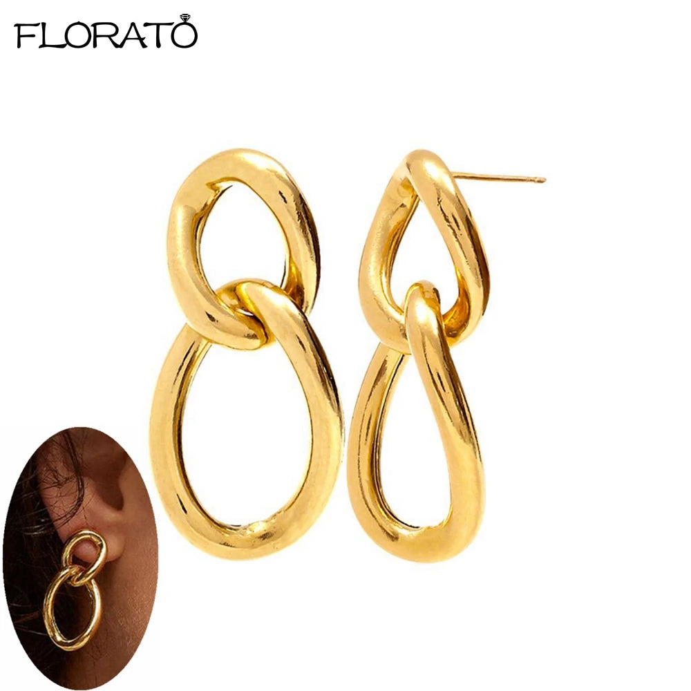 2025 New Gold Color Smooth Small Circle Earrings for Women 925 Sterling Silver Needle Trend Pendant Earrings Party Jewelry Gift