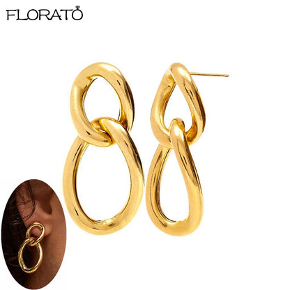 2025 New Gold Color Smooth Small Circle Earrings for Women 925 Sterling Silver Needle Trend Pendant Earrings Party Jewelry Gift