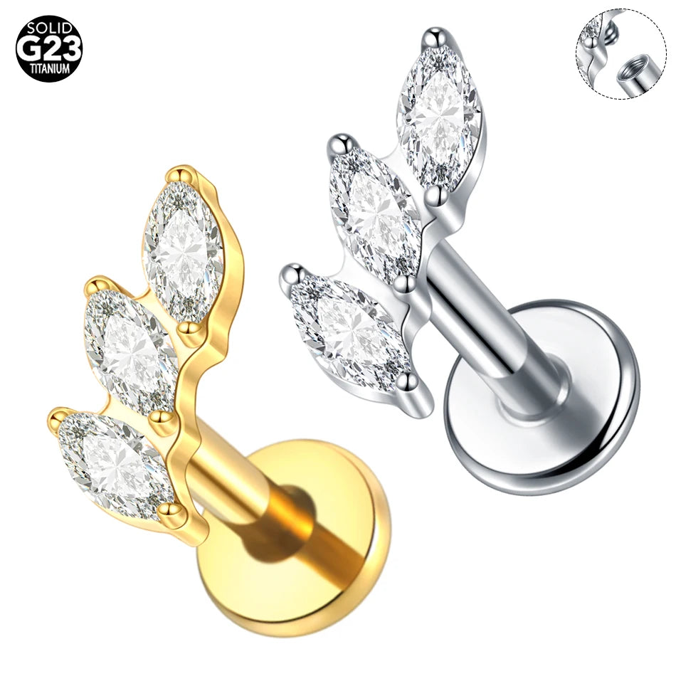 1pcs Titanium Piercing Cross Flower Stud Earring Internally Threaded Cubic Zircon Tragus Helix Piercing Body Jewelry