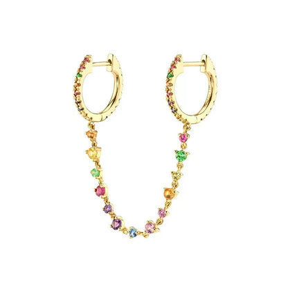 New Design Stainless Steel Cubic Zirconia Chain Hoop Earring For Women Square Water Drop Punk Cartilage Earring Piercing Jewelry