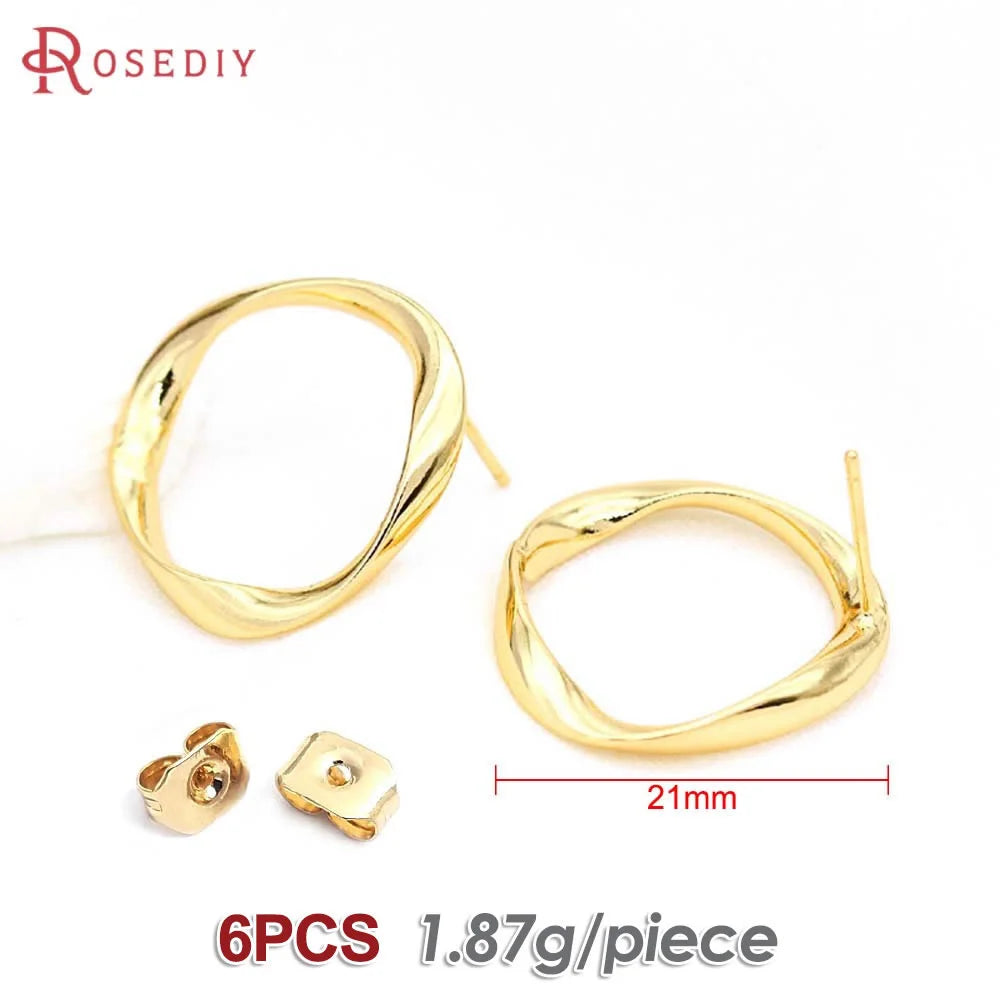 18K Gold Color Brass Round Circle Irregular Oval Rectangle Stud Earrings High Quality Diy Jewelry Earrings Accessories for Women
