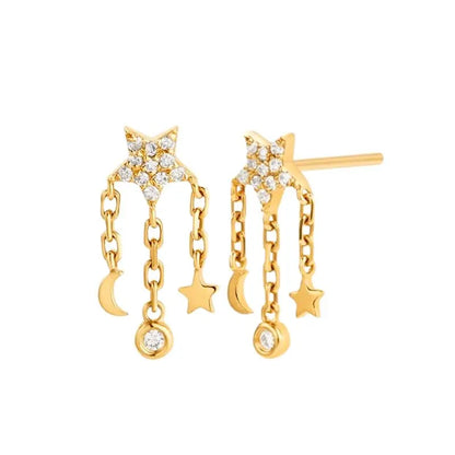 925 Stelings Silver Ear Needle Small Square Drop Earrings For Women Crystal Octagonal Star Sun Hoop Earrings Fashion Jewelry