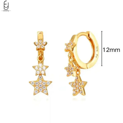 925 Stelings Silver Ear Needle Small Square Drop Earrings For Women Crystal Octagonal Star Sun Hoop Earrings Fashion Jewelry