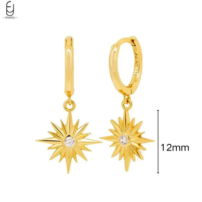 925 Stelings Silver Ear Needle Small Square Drop Earrings For Women Crystal Octagonal Star Sun Hoop Earrings Fashion Jewelry