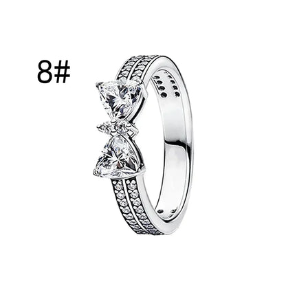 Fine Jewelry Pink Shining Bow Set Ring Earrings Bracelet Necklace Zircon Original 925 Sterling Silver DIY Women DIY Birthdy Gift