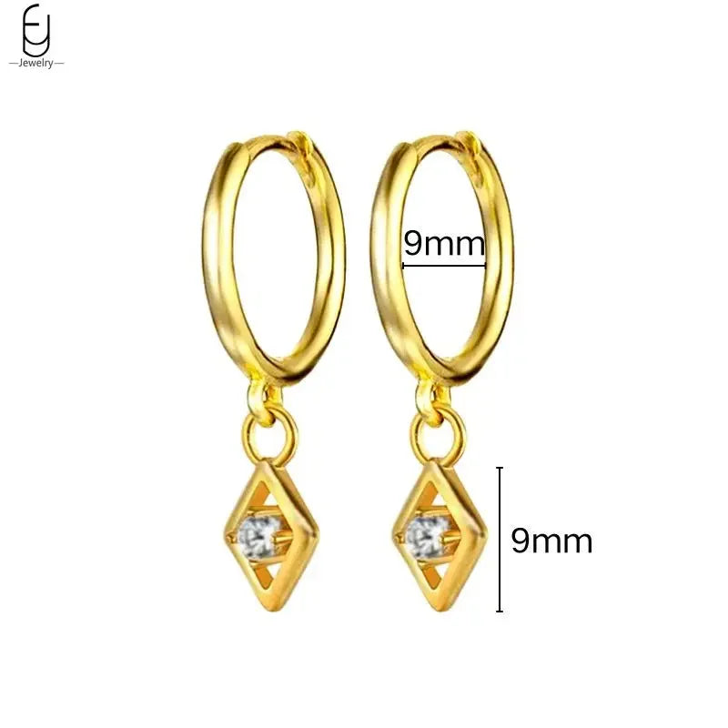 925 Stelings Silver Ear Needle Small Square Drop Earrings For Women Crystal Octagonal Star Sun Hoop Earrings Fashion Jewelry