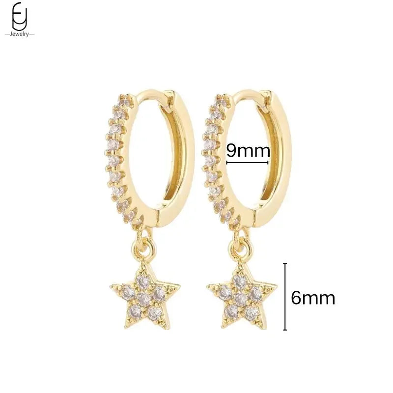 925 Stelings Silver Ear Needle Small Square Drop Earrings For Women Crystal Octagonal Star Sun Hoop Earrings Fashion Jewelry