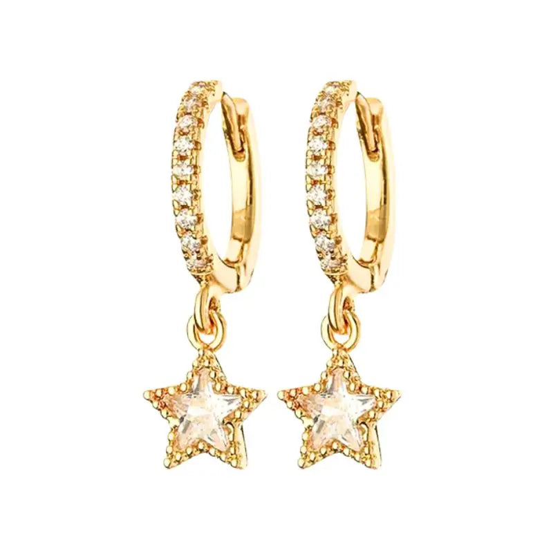 925 Stelings Silver Ear Needle Small Square Drop Earrings For Women Crystal Octagonal Star Sun Hoop Earrings Fashion Jewelry