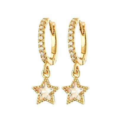 925 Stelings Silver Ear Needle Small Square Drop Earrings For Women Crystal Octagonal Star Sun Hoop Earrings Fashion Jewelry