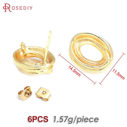 18K Gold Color Brass Round Circle Irregular Oval Rectangle Stud Earrings High Quality Diy Jewelry Earrings Accessories for Women