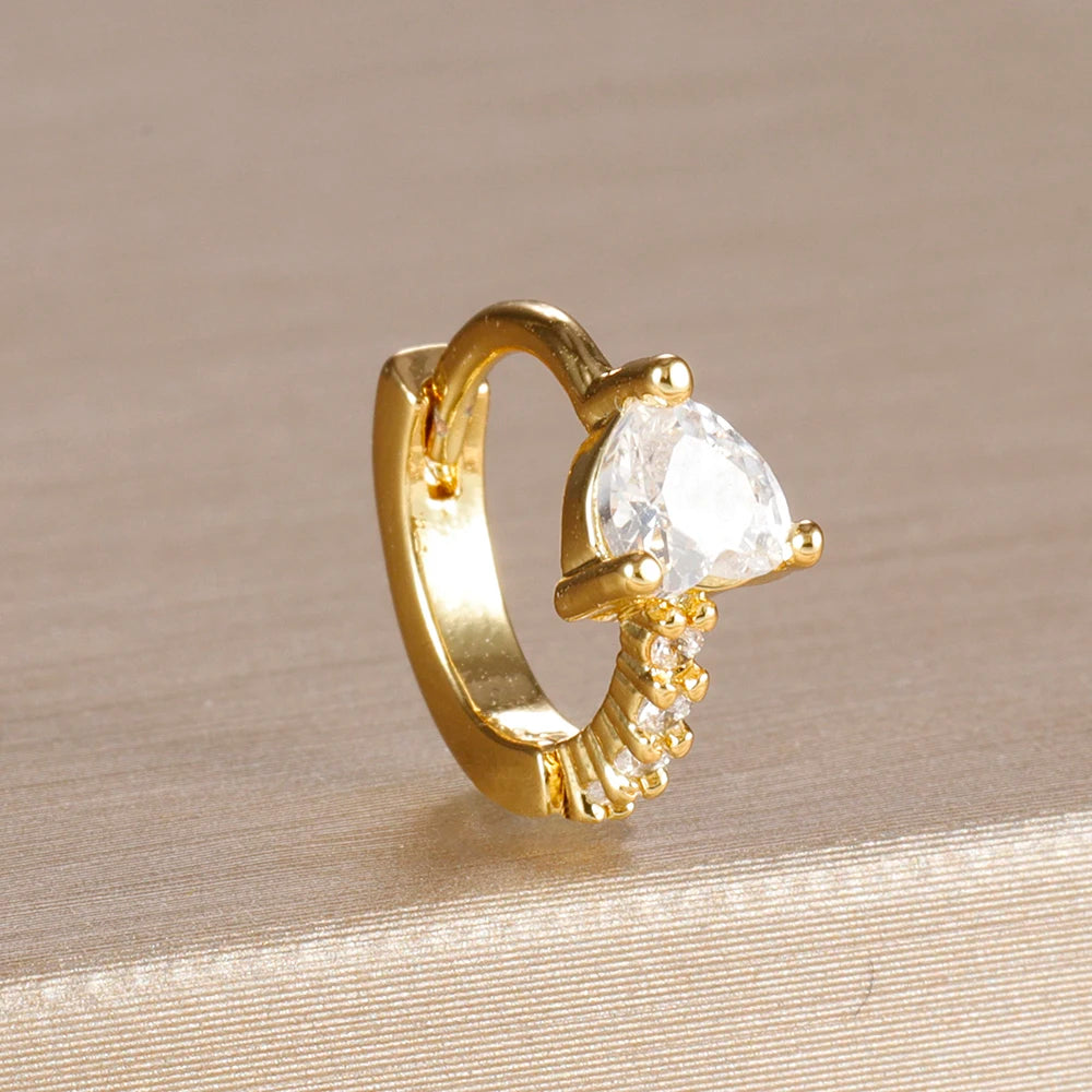 1PC 18K Gold Plated Stainless Steel Round Circle Earrings for Women Teens Cubic Zircon Star Leaf Hoop Earrings Piercing Jewelry