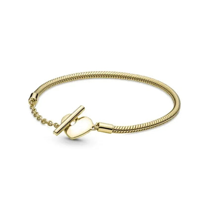 Classic 925 silver Snake Chains Charm Heart Bracelet Original 17-20CM Zircon Bracelets Fit DIY  Women Birthday Jewelry Gifts