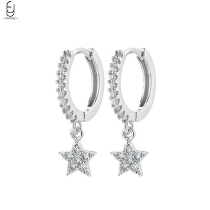 925 Stelings Silver Ear Needle Small Square Drop Earrings For Women Crystal Octagonal Star Sun Hoop Earrings Fashion Jewelry