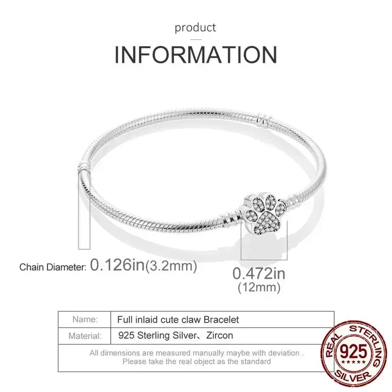 Classic 925 silver Snake Chains Charm Heart Bracelet Original 17-20CM Zircon Bracelets Fit DIY  Women Birthday Jewelry Gifts