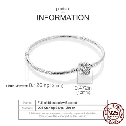 Classic 925 silver Snake Chains Charm Heart Bracelet Original 17-20CM Zircon Bracelets Fit DIY  Women Birthday Jewelry Gifts