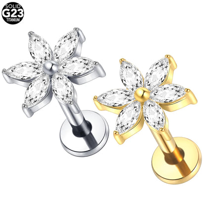 1pcs Titanium Piercing Cross Flower Stud Earring Internally Threaded Cubic Zircon Tragus Helix Piercing Body Jewelry