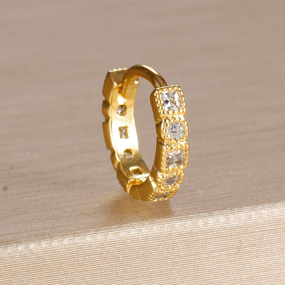 1PC 18K Gold Plated Stainless Steel Round Circle Earrings for Women Teens Cubic Zircon Star Leaf Hoop Earrings Piercing Jewelry