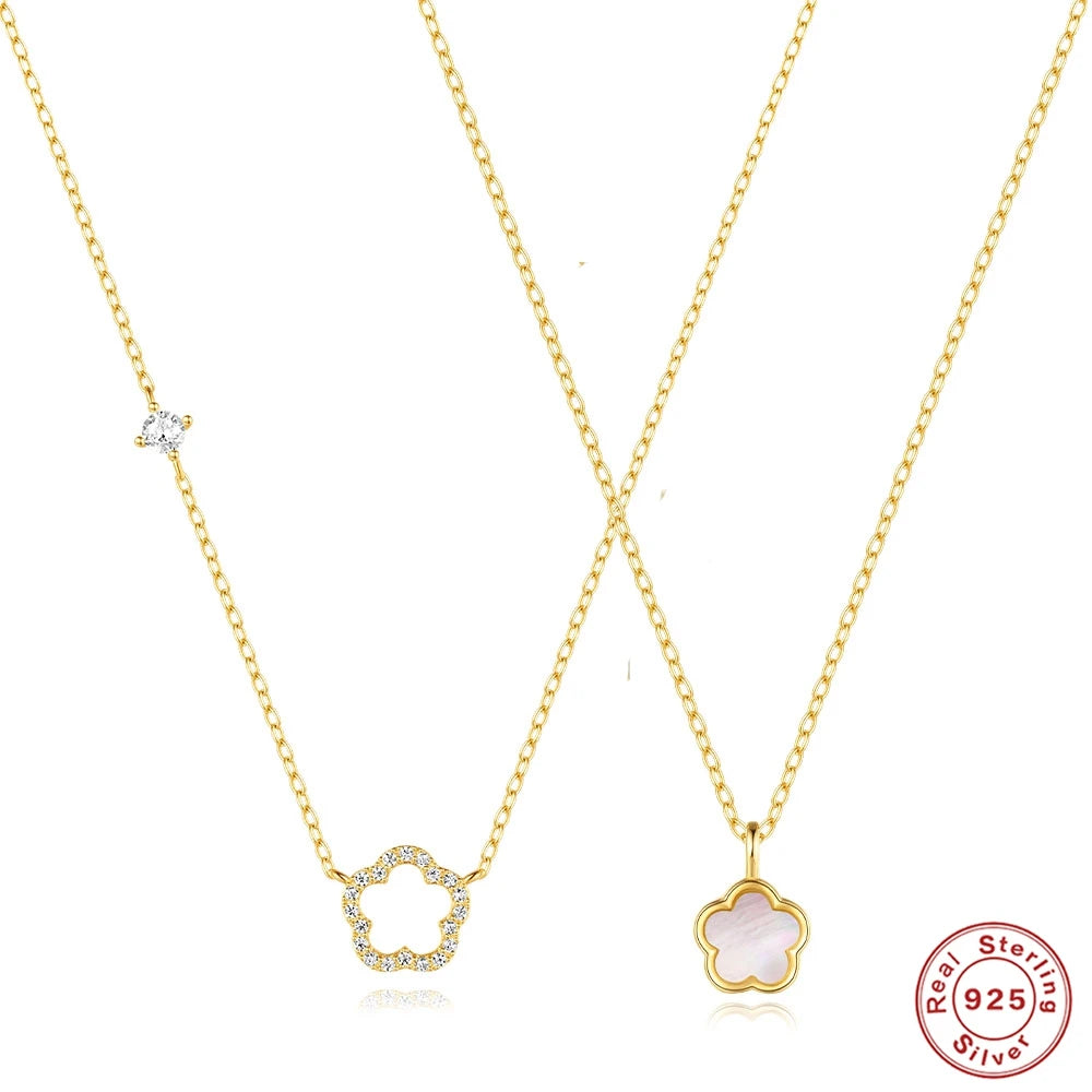 AIDE 925 Sterling Silver Flower Shell With Zircon Necklace For Women Design Delicate Zircon Adjustable Exquisite Chains Jewelry