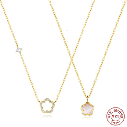 AIDE 925 Sterling Silver Flower Shell With Zircon Necklace For Women Design Delicate Zircon Adjustable Exquisite Chains Jewelry