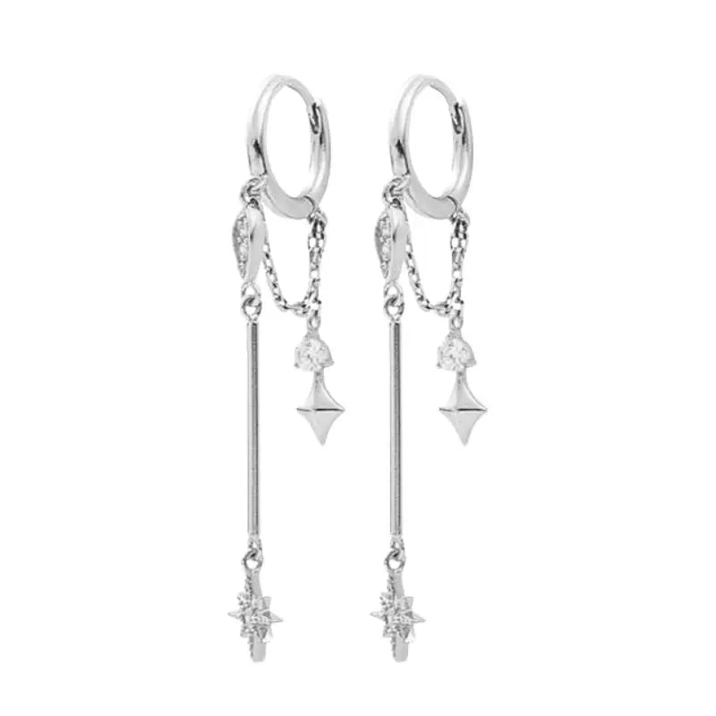 925 Stelings Silver Ear Needle Small Square Drop Earrings For Women Crystal Octagonal Star Sun Hoop Earrings Fashion Jewelry