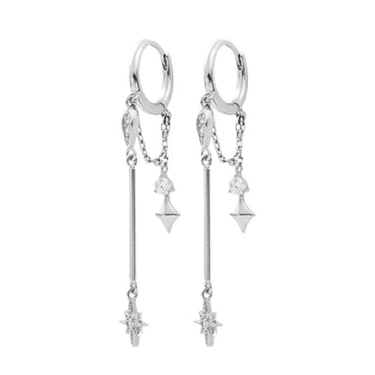 925 Stelings Silver Ear Needle Small Square Drop Earrings For Women Crystal Octagonal Star Sun Hoop Earrings Fashion Jewelry