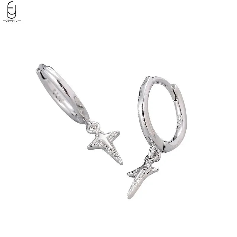925 Stelings Silver Ear Needle Small Square Drop Earrings For Women Crystal Octagonal Star Sun Hoop Earrings Fashion Jewelry