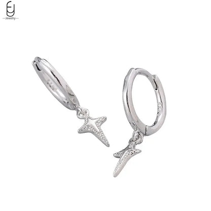 925 Stelings Silver Ear Needle Small Square Drop Earrings For Women Crystal Octagonal Star Sun Hoop Earrings Fashion Jewelry