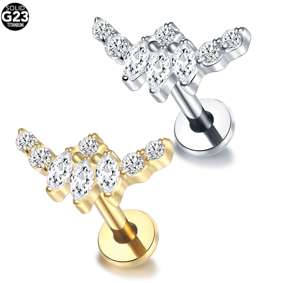 1pcs Titanium Piercing Cross Flower Stud Earring Internally Threaded Cubic Zircon Tragus Helix Piercing Body Jewelry