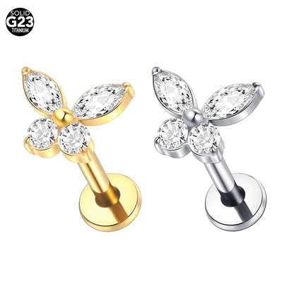 1pcs Titanium Piercing Cross Flower Stud Earring Internally Threaded Cubic Zircon Tragus Helix Piercing Body Jewelry