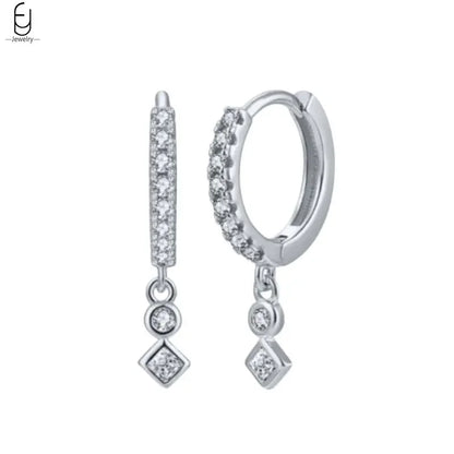 925 Stelings Silver Ear Needle Small Square Drop Earrings For Women Crystal Octagonal Star Sun Hoop Earrings Fashion Jewelry