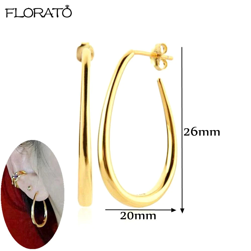 2025 New Gold Color Smooth Small Circle Earrings for Women 925 Sterling Silver Needle Trend Pendant Earrings Party Jewelry Gift