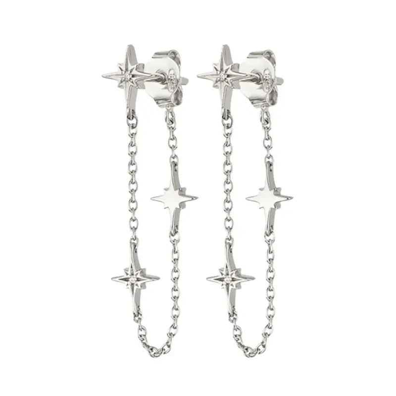 925 Stelings Silver Ear Needle Small Square Drop Earrings For Women Crystal Octagonal Star Sun Hoop Earrings Fashion Jewelry