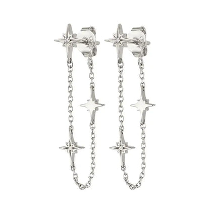 925 Stelings Silver Ear Needle Small Square Drop Earrings For Women Crystal Octagonal Star Sun Hoop Earrings Fashion Jewelry