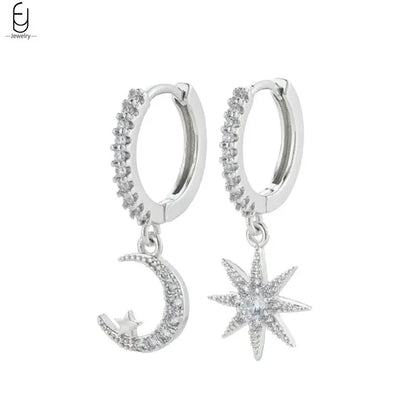 925 Stelings Silver Ear Needle Small Square Drop Earrings For Women Crystal Octagonal Star Sun Hoop Earrings Fashion Jewelry