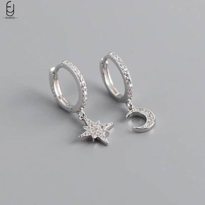 925 Stelings Silver Ear Needle Small Square Drop Earrings For Women Crystal Octagonal Star Sun Hoop Earrings Fashion Jewelry