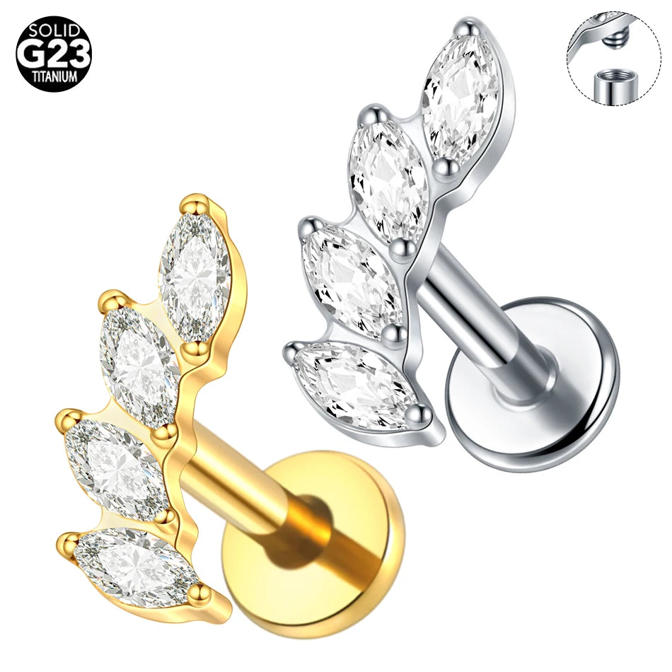 1pcs Titanium Piercing Cross Flower Stud Earring Internally Threaded Cubic Zircon Tragus Helix Piercing Body Jewelry