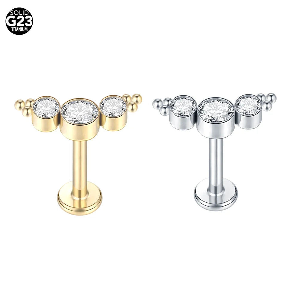 1pcs Titanium Piercing Cross Flower Stud Earring Internally Threaded Cubic Zircon Tragus Helix Piercing Body Jewelry