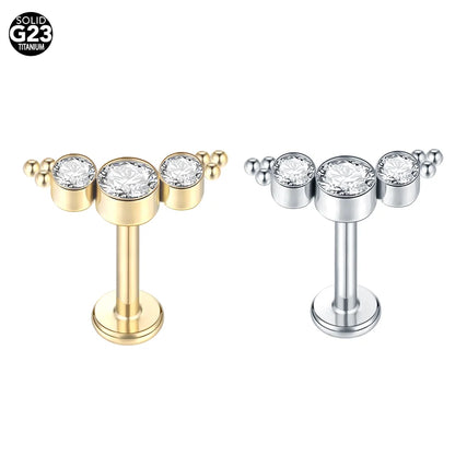 1pcs Titanium Piercing Cross Flower Stud Earring Internally Threaded Cubic Zircon Tragus Helix Piercing Body Jewelry