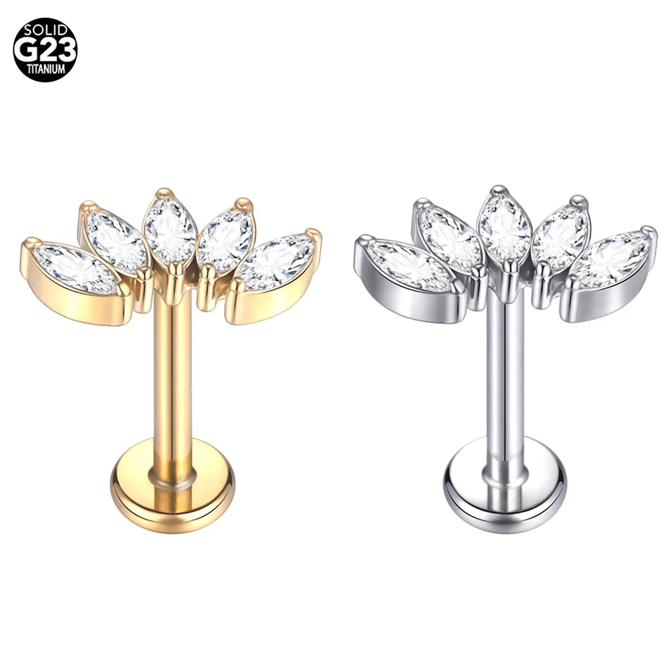 1pcs Titanium Piercing Cross Flower Stud Earring Internally Threaded Cubic Zircon Tragus Helix Piercing Body Jewelry