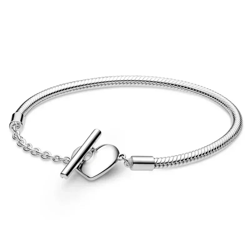 Classic 925 silver Snake Chains Charm Heart Bracelet Original 17-20CM Zircon Bracelets Fit DIY  Women Birthday Jewelry Gifts